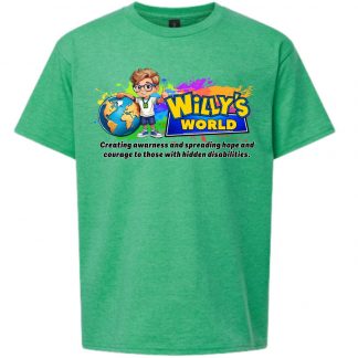 Willy's World Hidden Disability Awareness Heather Irish Green Youth T-Shirt